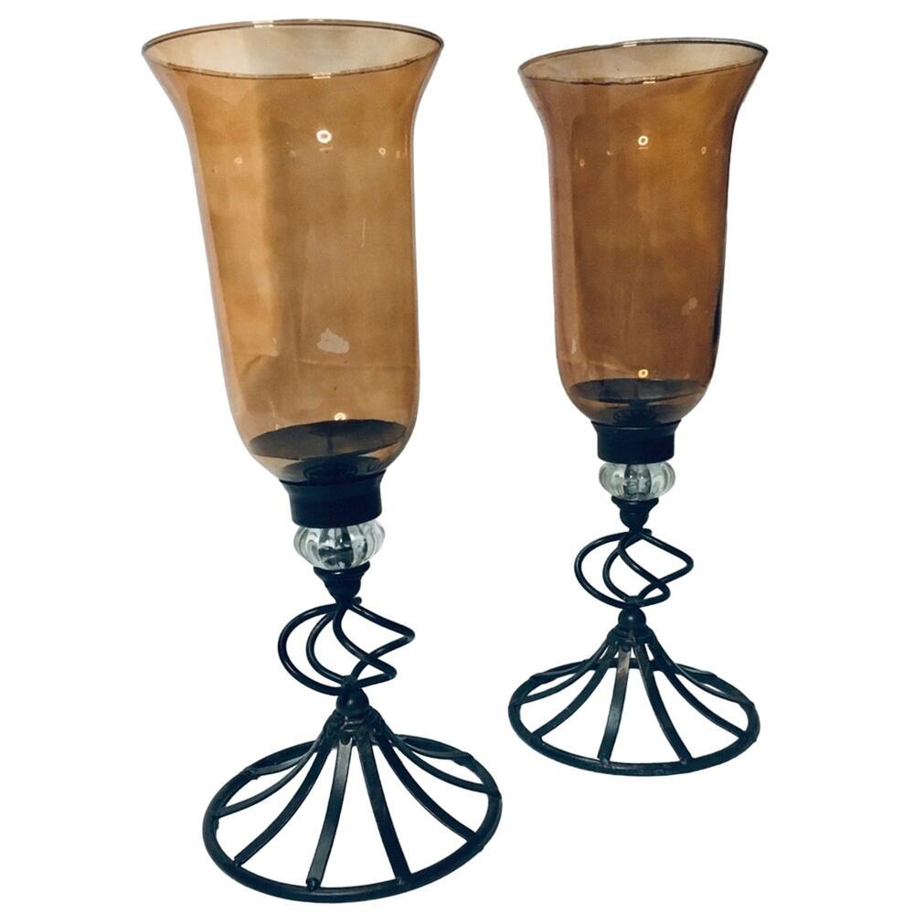Set of 2 Large Pillar Hurricane Candleholders
